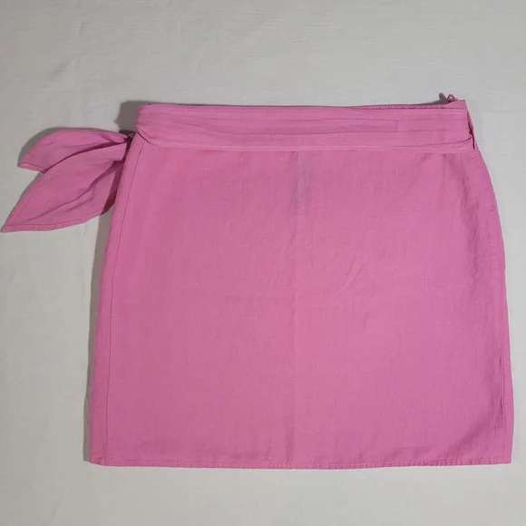 Zara (Women's M-L) Cotton Linen Blend Pink Wrap Mini Skirt with Side Tie - Picture 4 of 8